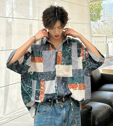 Men's Shirts Short Sleeve New Summer Plaid Design Turn-down Collar Korean Style Handsome Causal Male Clothing 9W1969