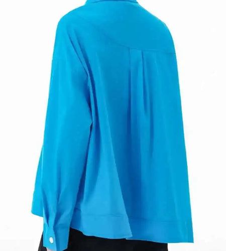 Women Blue Big Size Irregular Casual Blouse New Lapel Long Sleeve Loose Fit Shirt Fashion Tide Spring Autumn 2025 1DH3555