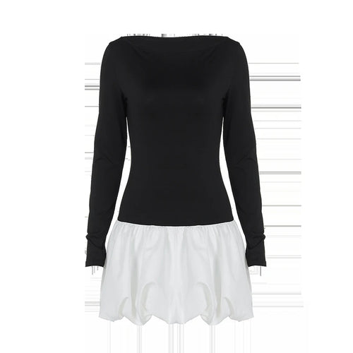 Load image into Gallery viewer, Patchwork Long Sleeve Sexy Mini Dress For Women Color Contrast High Waist A-line Club Party Sexy Puffy Dress Elegant
