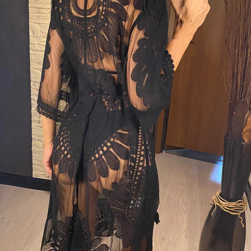 Load image into Gallery viewer, Sexy Embroidery Half Sleeve Chiffon Cardigan Tunic Beach Cover Up Cover-ups Beach Dress Beach Wear Beachwear Female Women V5510
