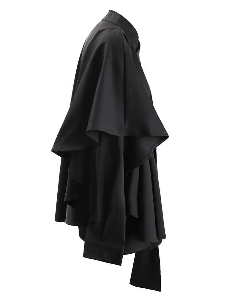 Women Irregular Design Ways Wear Big Size Blouse New Stand Collar Long Sleeve Shirt Fashion Spring Autumn 2025 CPG1239