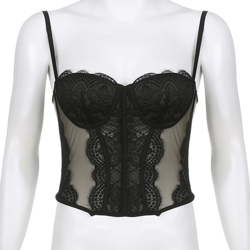 Load image into Gallery viewer, Fashion Milkmaid Black Skinny Corset Lace Top Elegant See Through Sexy Crop Tops Ladies Camisole Hook Bustier Outfits
