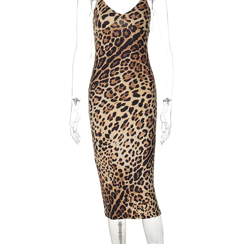 Load image into Gallery viewer, Leopard Print Slips Backless Sexy Bodycon Maxi Dress Summer Women Fashion Y2K Clothes Beach Festival Nightclub

