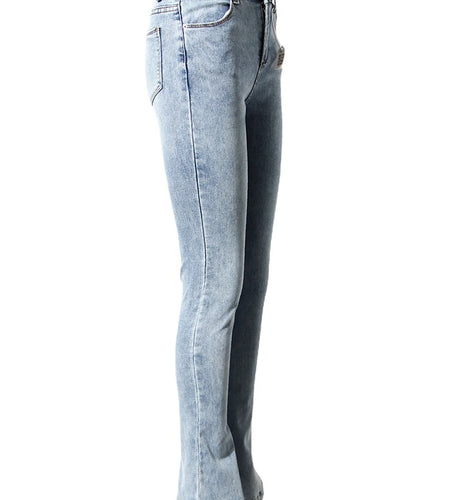 Patchwork Pockets Denim Pants For Women High Waist Slimming Solid Casual Flare Pants Female Fashion Clothing