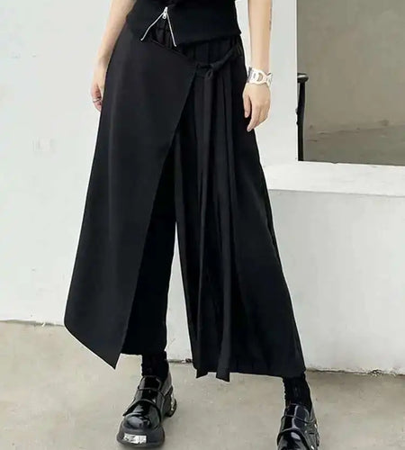 High Elastic Waist Black Bandage Pleated Long Wide Leg Pants New Trousers Women Fashion Tide Spring Autumn 2025 1DH6554
