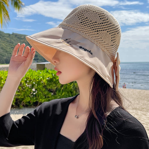 Load image into Gallery viewer, Summer Hats For Women Fashion Wide Brim Maple Leaf Pattern Design Sun Hat Sun Protection Travel Beach Bucket Hat
