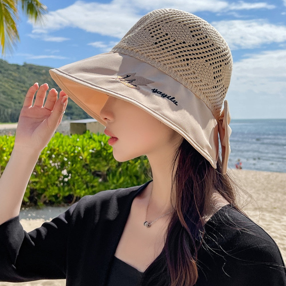 Summer Hats For Women Fashion Wide Brim Maple Leaf Pattern Design Sun Hat Sun Protection Travel Beach Bucket Hat