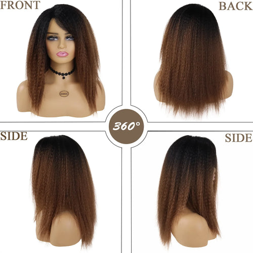 Load image into Gallery viewer, Synthetic Yaki Wig Straight Hair for Women Gradient Brown Wig Short Natural Soft Fluffy Wigs Afro African American Wigs
