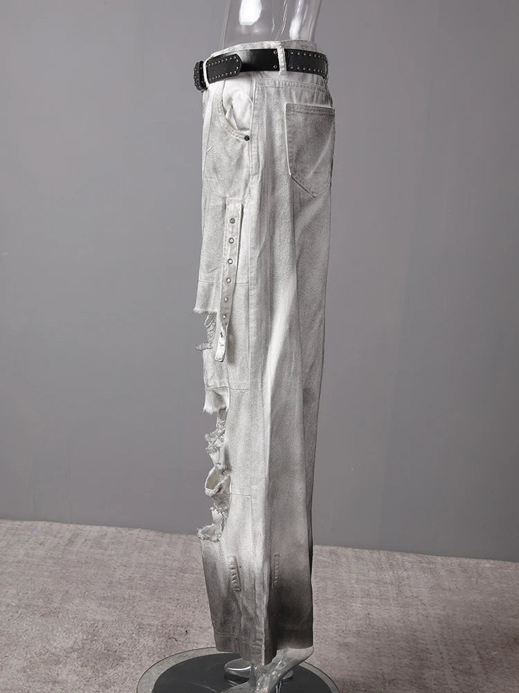 High Waist Light Gray Denim Do Old Long Casual Wide Leg Jeans New Women Trousers Fashion Tide Spring Autumn 2025 CPG3151