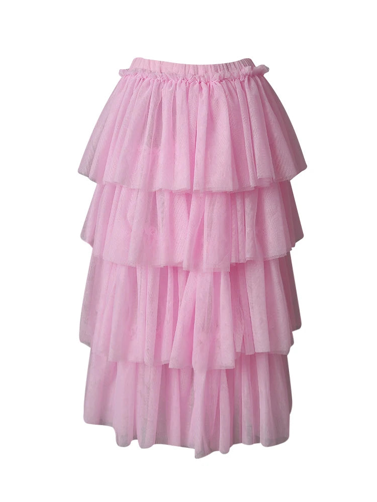 Mesh T-shirt Cake Half-body Skirt Two Pieces Suit New Round Neck Short Sleeve Women Fashion Spring Summer 2025 CPG3209