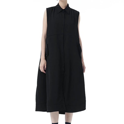 Load image into Gallery viewer, Women Dark Gray Zipper Pocket Big Size Midi Shirt Dress New Lapel Sleeveless Fashion Tide Spring Summer 2025 1DJ0950
