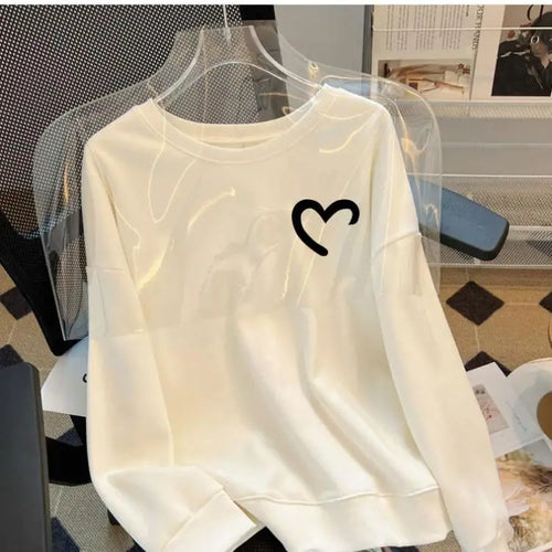Load image into Gallery viewer, Women Fashion Solid O Neck Plush Heart Velvet Sweatshirt Autumn Winter Long Sleeve Comfort Casual Pullover Top Loose Popular New
