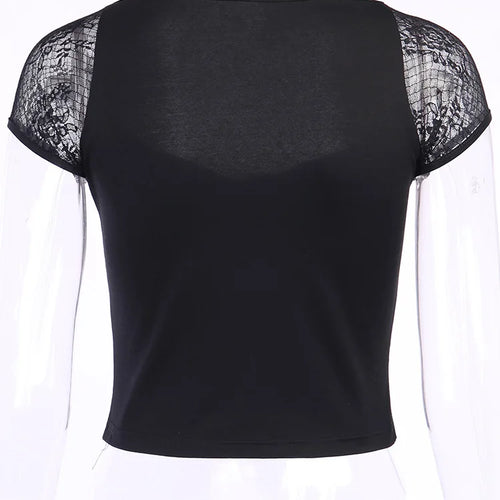 Load image into Gallery viewer, Vintage Tops Goth T-shirt Women Bodycon Bandage Lace Black T-shirts Gothic Streetwear Sexy Female Top Casual Mesh Tee
