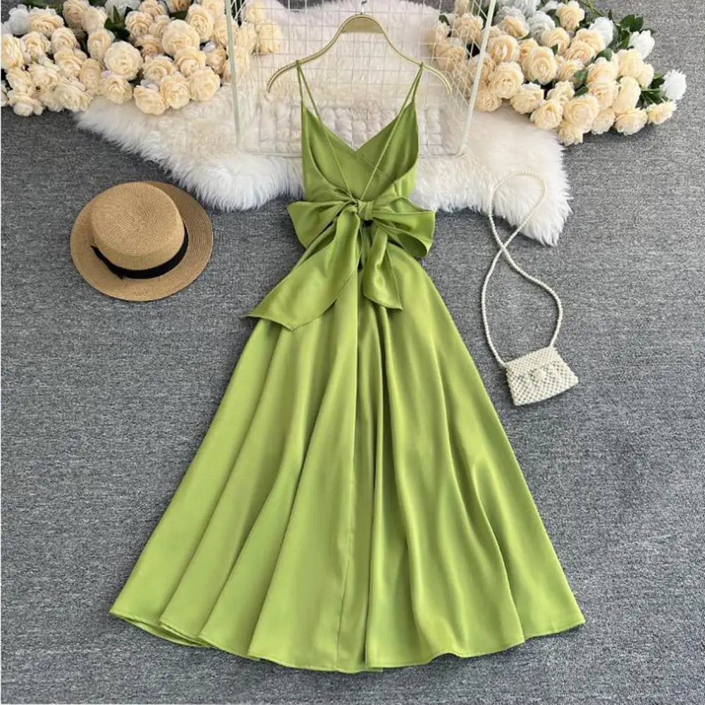 Evening Party Women Dress Cross V Neck Sexy Off Shoulder Beach Style Spaghetti Strap Dress Slim Backless Sexy Robe Femme Holiday