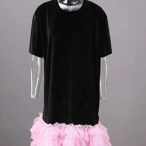 Load image into Gallery viewer, Women Green Mesh Ruffles Hem Big Size Knee-Length Dress New Round Neck Short Sleeve Fashion Spring Summer 2025 CPG2904
