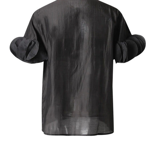 Load image into Gallery viewer, Women Black Dot Patch Shaped Big Size Elegant Blouse New Lapel Short Sleeve Shirt Fashion Tide Spring Summer 2025 CPG3229
