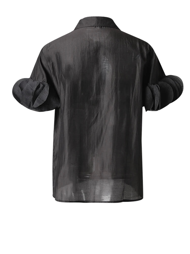 Women Black Dot Patch Shaped Big Size Elegant Blouse New Lapel Short Sleeve Shirt Fashion Tide Spring Summer 2025 CPG3229