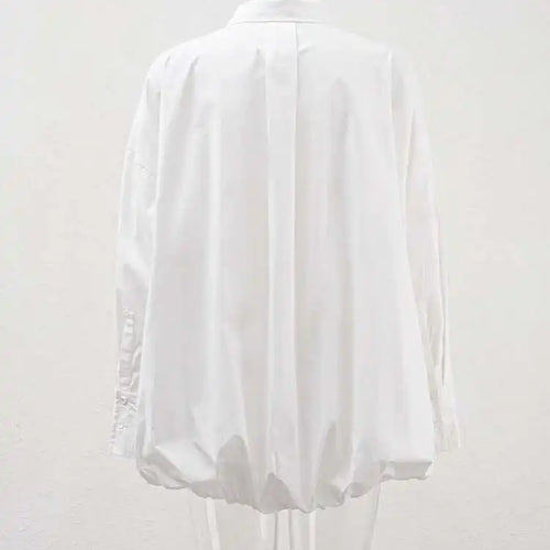 Load image into Gallery viewer, Women White Hem Elastic Big Size Elegant Blouse New Lapel Long Sleeve Shirt Fashion Tide Spring Autumn 2025 CPDB215
