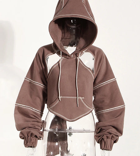 Brown Back Bow Irregular Cut-out Sweatshirt New Hooded Long Sleeve Women Big Size Fashion Tide Spring Autumn 2025 1DF1820