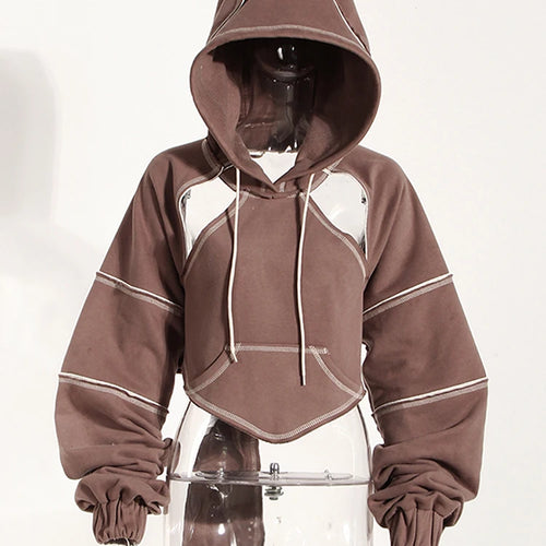 Load image into Gallery viewer, Brown Back Bow Irregular Cut-out Sweatshirt New Hooded Long Sleeve Women Big Size Fashion Tide Spring Autumn 2025 1DF1820
