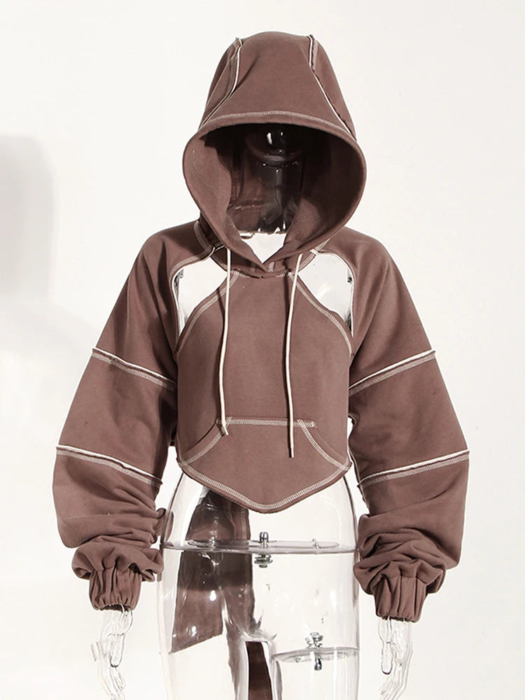 Brown Back Bow Irregular Cut-out Sweatshirt New Hooded Long Sleeve Women Big Size Fashion Tide Spring Autumn 2025 1DF1820