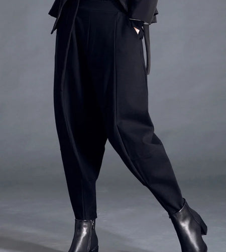 High Elastic Waist Black Pocket Thick Patchwork  Harem Pants New Trousers Women Fashion Tide Spring Autumn 2025 SA155