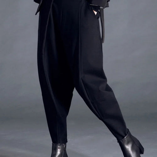 Load image into Gallery viewer, High Elastic Waist Black Pocket Thick Patchwork  Harem Pants New Trousers Women Fashion Tide Spring Autumn 2025 SA155
