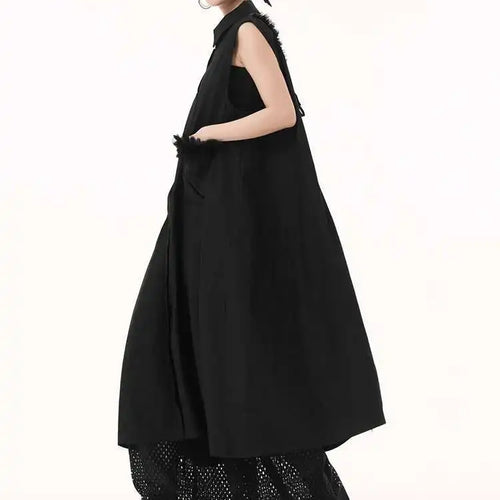 Load image into Gallery viewer, Women White Mesh Color-block Backless Big Size Shirt Dress New Lapel Sleeveless Fashion Tide Spring Summer 2025 1DH9518
