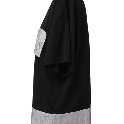 Load image into Gallery viewer, Women Black Pocket Color-block Topstitched Big Size T-shirt New Round Neck Short Sleeve Fashion Spring Summer 2025 1DH5356
