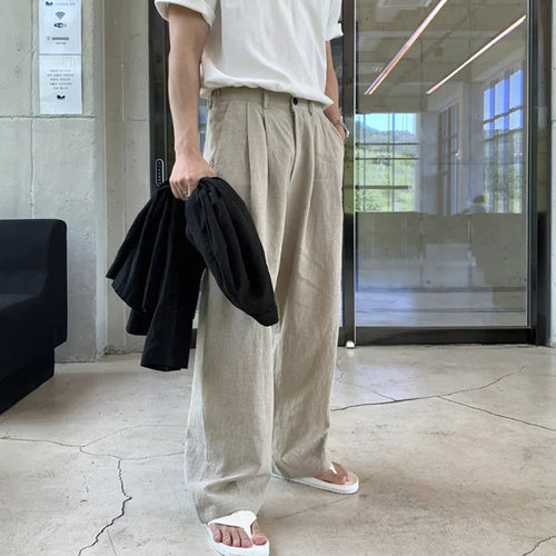 Load image into Gallery viewer, Korean Style Men&#39;s Casual Pants Pockets Soild Color Straight Wide Leg Male Loose Trousers Autumn Simple 9C7066
