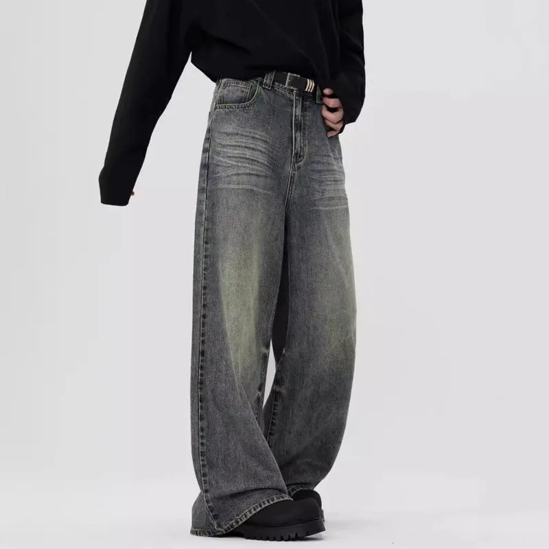 Men's Jeans Straight Leg Denim Pants New American High Street Losse Design Male Summer Trousers Casual Tide 2025 9W1553