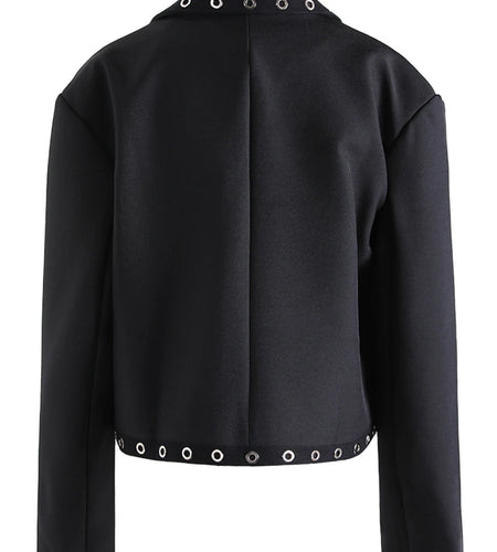 Solid Slimming Spliced Metal Ring Fashion Jackets for Women Lapel Long Sleeves Patchwork Button Jacket Female New