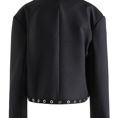 Load image into Gallery viewer, Solid Slimming Spliced Metal Ring Fashion Jackets for Women Lapel Long Sleeves Patchwork Button Jacket Female New
