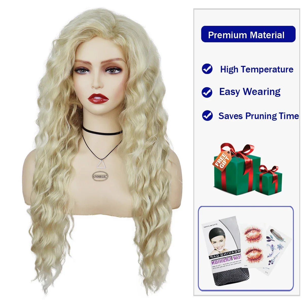 Synthetic Hair Long Curly Wavy Wigs for White Women Blonde Carnival Wig Natural Wave Cosplay Princess Halloween Costume Wig 26"