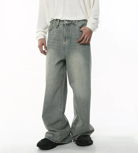 Men's Wear Casual Jeans Spring New Loose Wide Leg Harajuku Trendy Male Washed Worn-out Bagger Denim Pants Fashion 9W1988