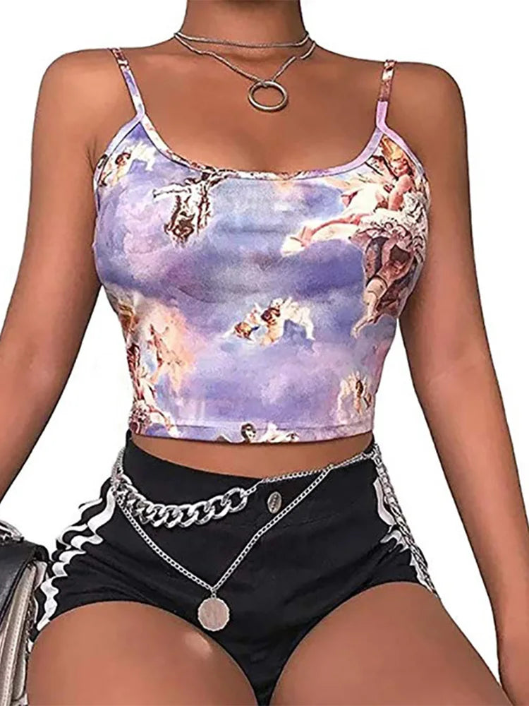 Sexy Slim Sling Angel Print Summer Camisole Women's Sexy Streetwear Short Cropped Navel Bra Top