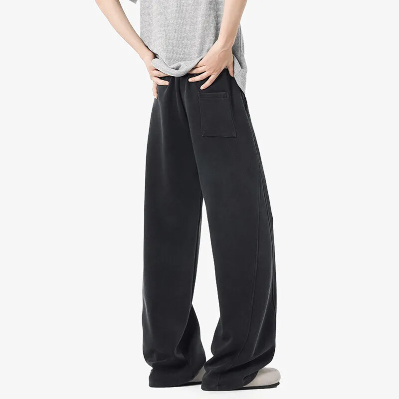 Men's Causal Pants New Korean Solid Color Design Loose Elastic Waist Tide Washed Stylish Male Trousers Spring 9W1526