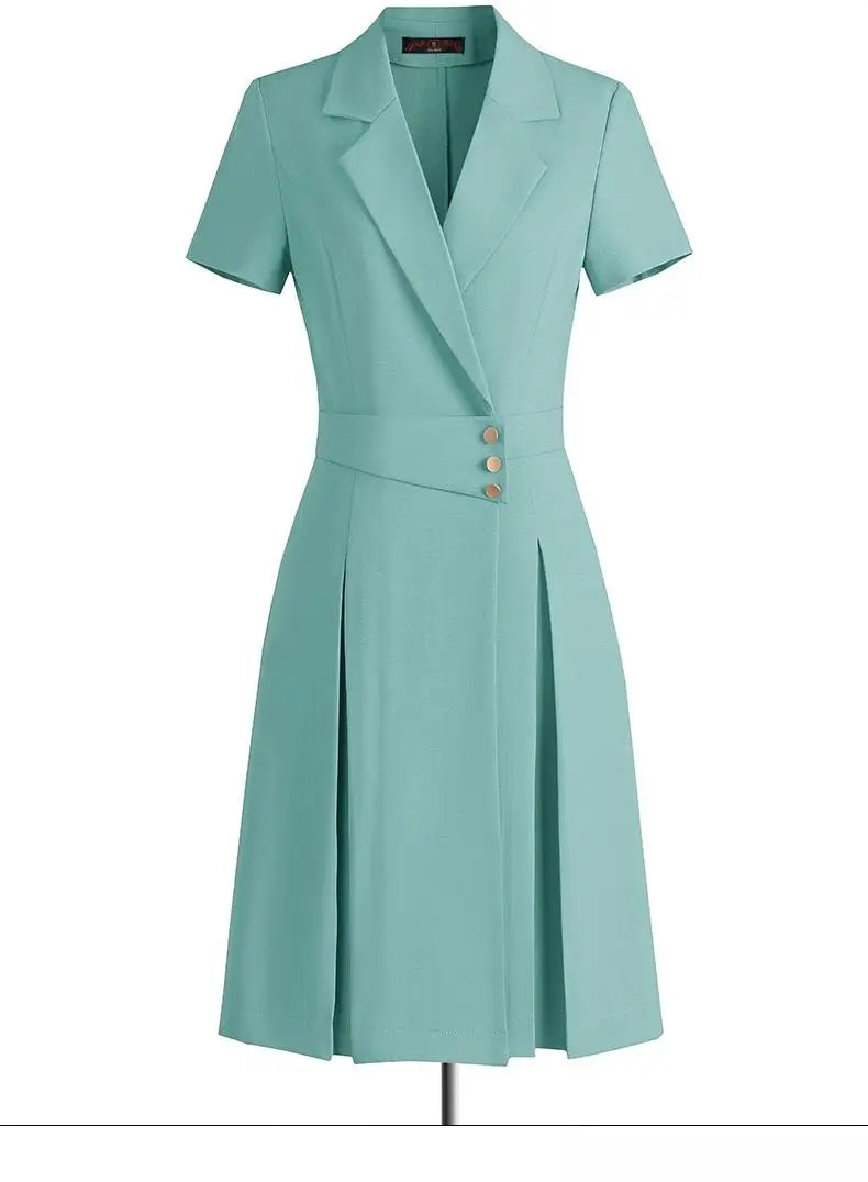 Women Solid Elegant Single Breasted Suit Dress 2024 Summer New Fashion Clothing High Waist Slim Short Sleeved Party Blazer Dress