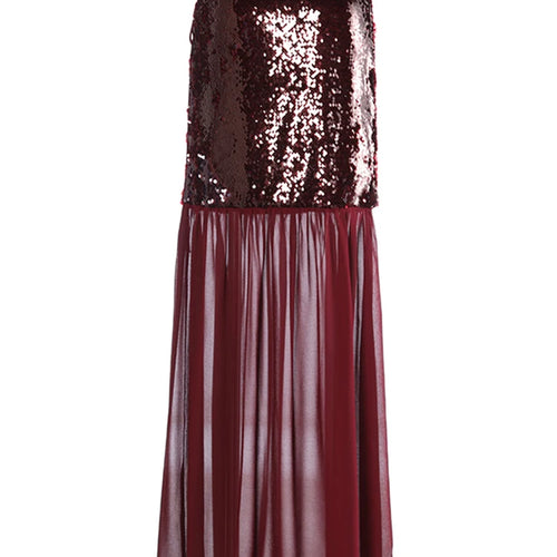 Load image into Gallery viewer, High Waist Wine Red Sequins False Mesh Long Elegant Half-body Skirt Women Fashion Tide New Spring Autumn 2025 1DH9402
