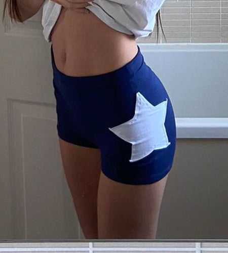 Casual Pentagram Contrast Color Sticker Micro Shorts Women Summer Elastic Waist Slimming Mini Bottoms Y2K Aesthetics