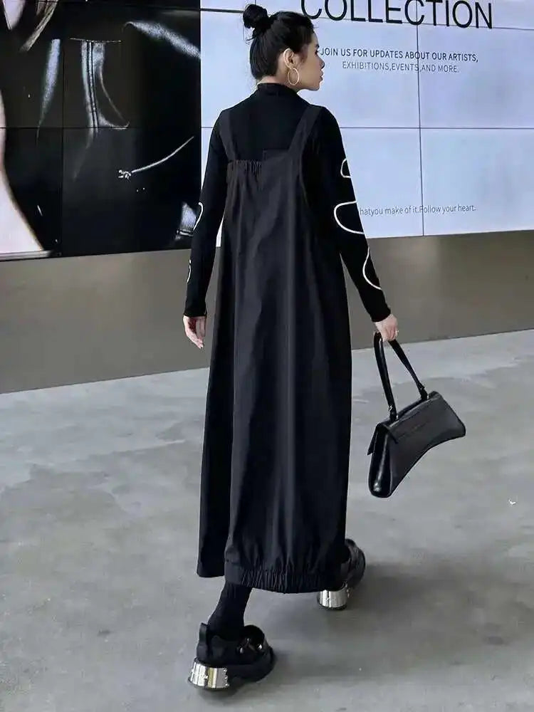 Women Coffee Irregular Spliced Big Size Strap Dress New Square Collar Sleeveless Fashion Tide Spring Autumn 2025 1DJ0050