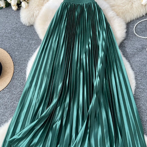 Load image into Gallery viewer, French Retro Women Fashion Solid Elegant Long Skirt Autumn Winter Elastic High Waist Popular Pleated Skirt Simplicity Streetwear
