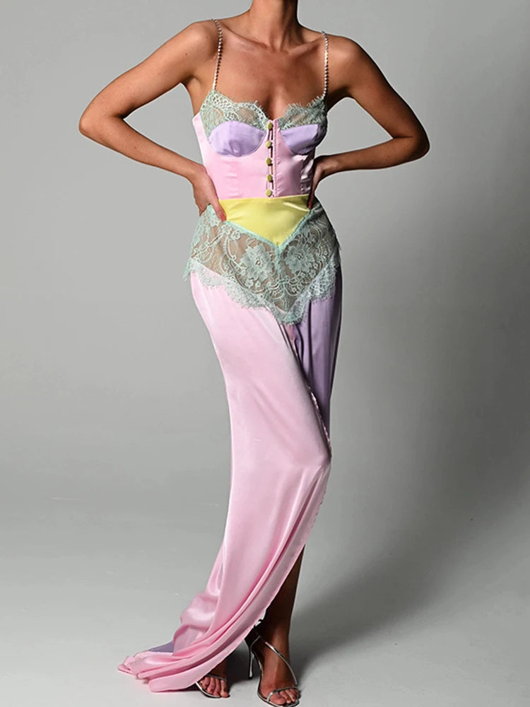 Diamond Strap Elegant Lace Patchwork Party Dresses Women Sexy Buttons Backless Mini Bodycon Dress Clubwear Vestidos 2021