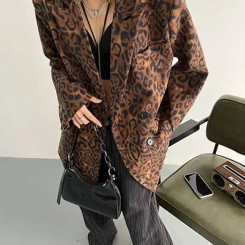 Load image into Gallery viewer, Women Leopard Print Big Size Casual Blazer New Lapel Long Sleeve Loose Fit Jacket Fashion Tide Spring Autumn 2025 1DF2518
