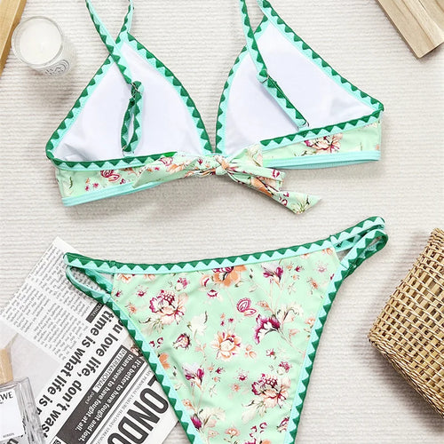 Load image into Gallery viewer, Flower Printed Halter Bikini Set Female Swimsuit Brazilian Women Swimwear Floral Bathing Suit for Women
