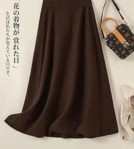 Korean Fashion 2024 Autumn Winter Ladies New Solid Elegant High Waist Pleated Long Skirt Women Simplicity Knitted Cotton Skirts