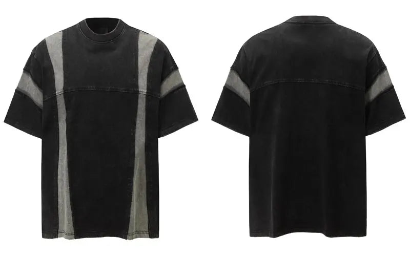 Men Vintage T-Shirt Y2K Grunge Patchwork Sport Urban Tshirt Streetwear Hip Hop Harajuku Punk Gothic Baggy Casual Cotton Top