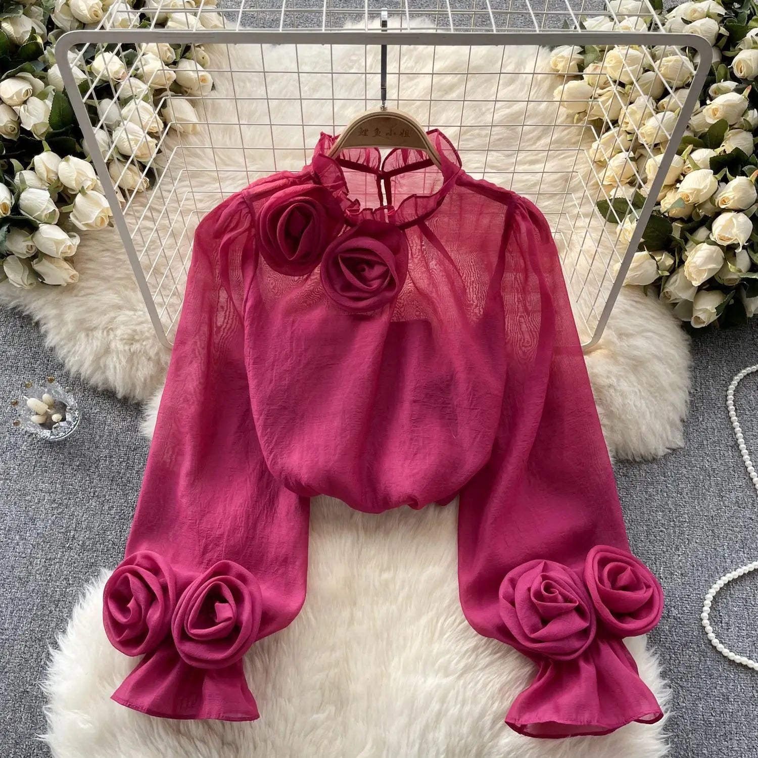 Vintage French Style Solid Elegant 3d Floral Blouses Autumn Women's Vintage Long Sleeve Shirts Holiday Ruffles Tops Simplicity
