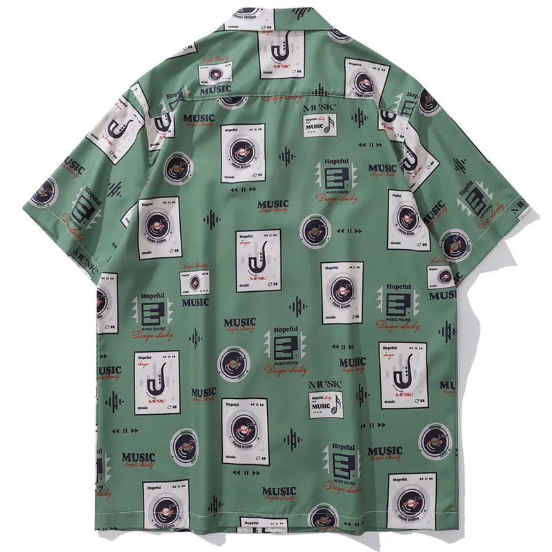 Vintage Hawaiian Shirts Retro Music Player Graphic Printed Beach Blouse Harajuku Summer Casual Baggy Button Up Short Sleeve Tops