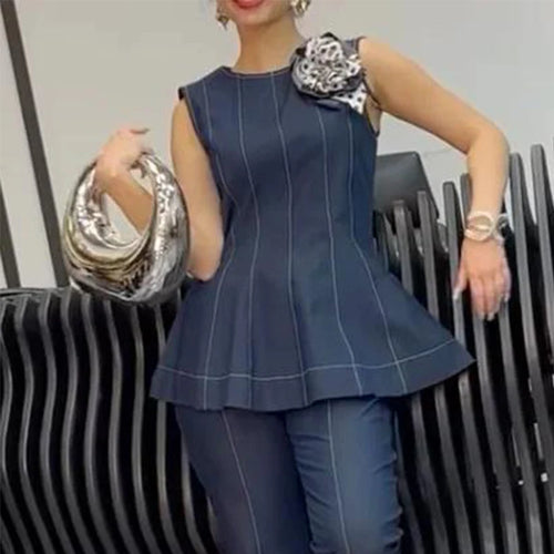 Load image into Gallery viewer, Vintage Denim Blouses for Women Summer Elegant Zipper Sleeveless A-line Shirts and Blouses Women&#39;s Business Casual Tops
